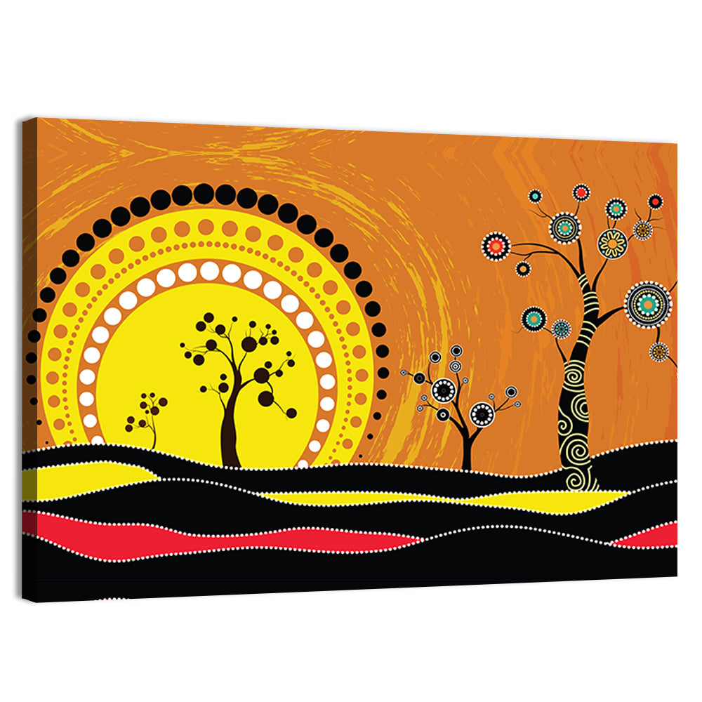 Aboriginal Dot Sunset Wall Art