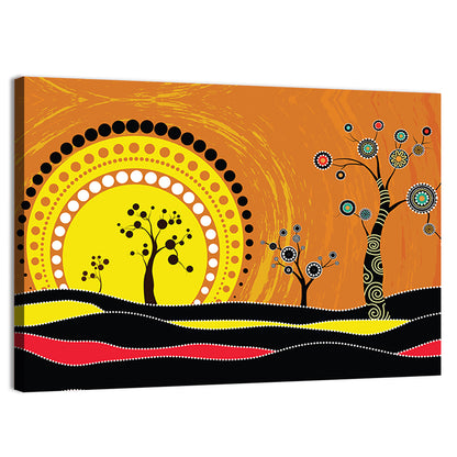 Aboriginal Dot Sunset Wall Art
