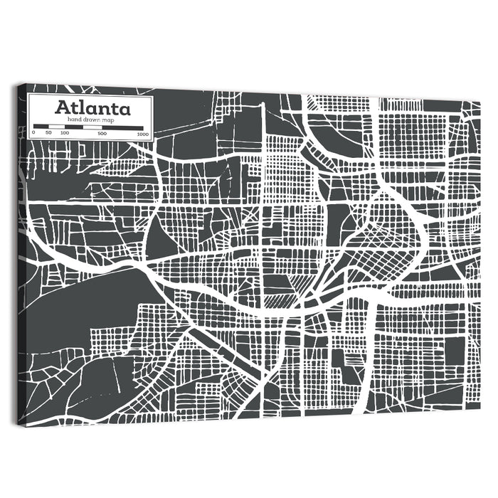 Atlanta Street Grid Map Wall Art as a canvas print