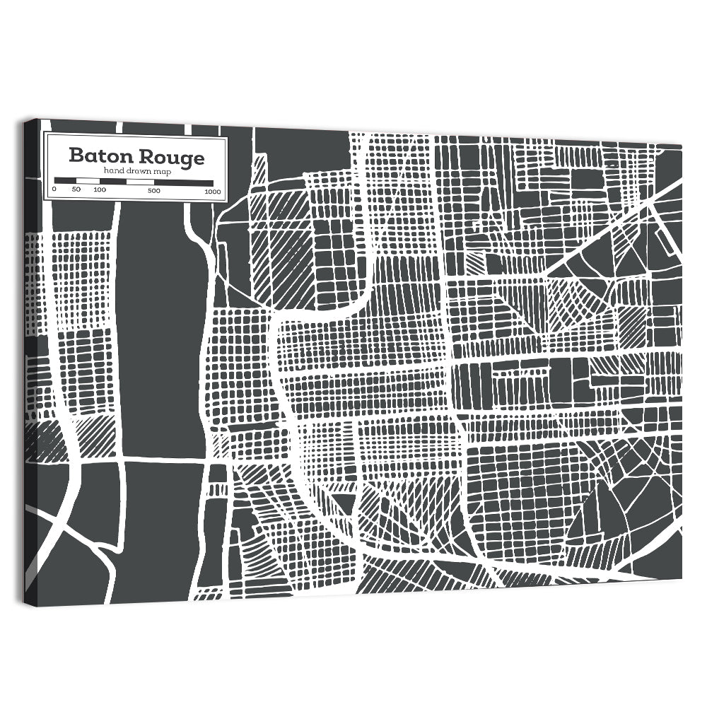 Baton Rouge Street Grid Map Wall Art