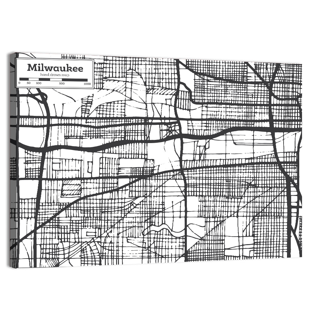 Hand-drawn Milwaukee City Map Wall Art
