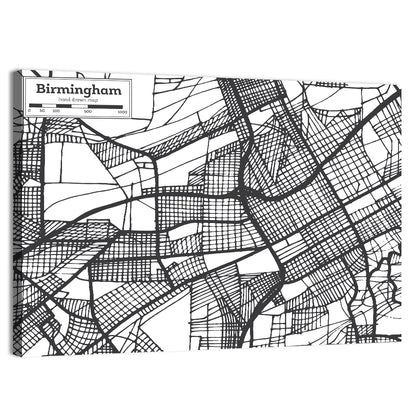Birmingham Black and White City Map Wall Art