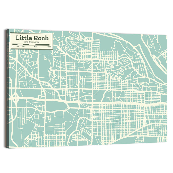 Little Rock Street Grid Map Wall Art as a canvas print