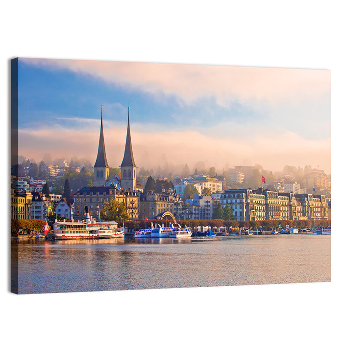 Hofkirche Lucerne Morning Reflection Wall Art as a canvas print