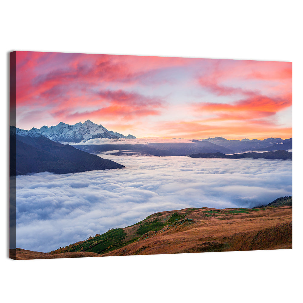 Mt Tetnuld Sunrise Over Clouds Wall Art