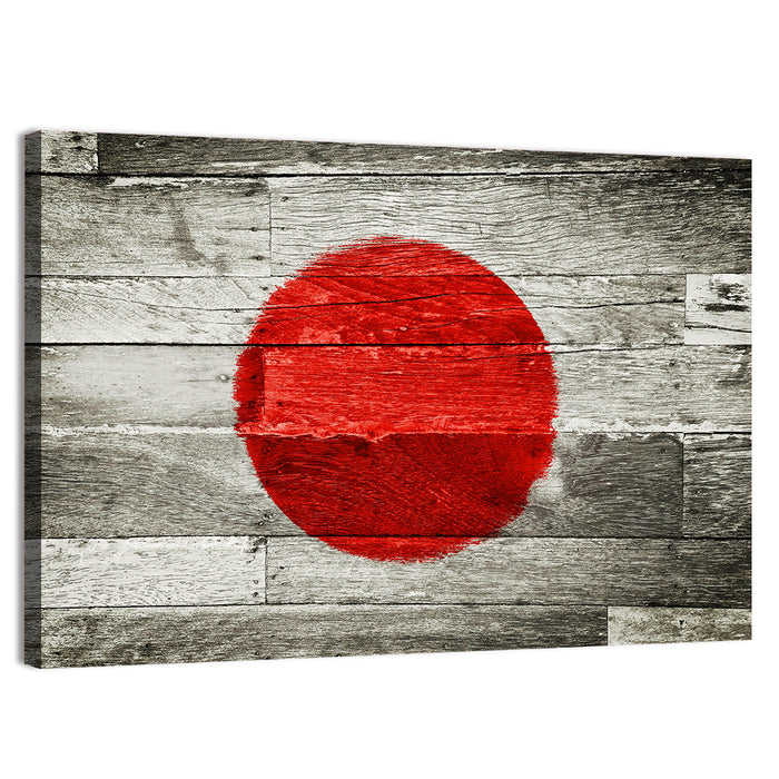 Japanese Flag on Distressed Wood Wall Art as a canvas print