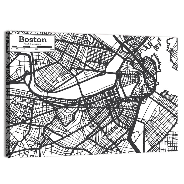 Boston Street Network Map Wall Art as a canvas print