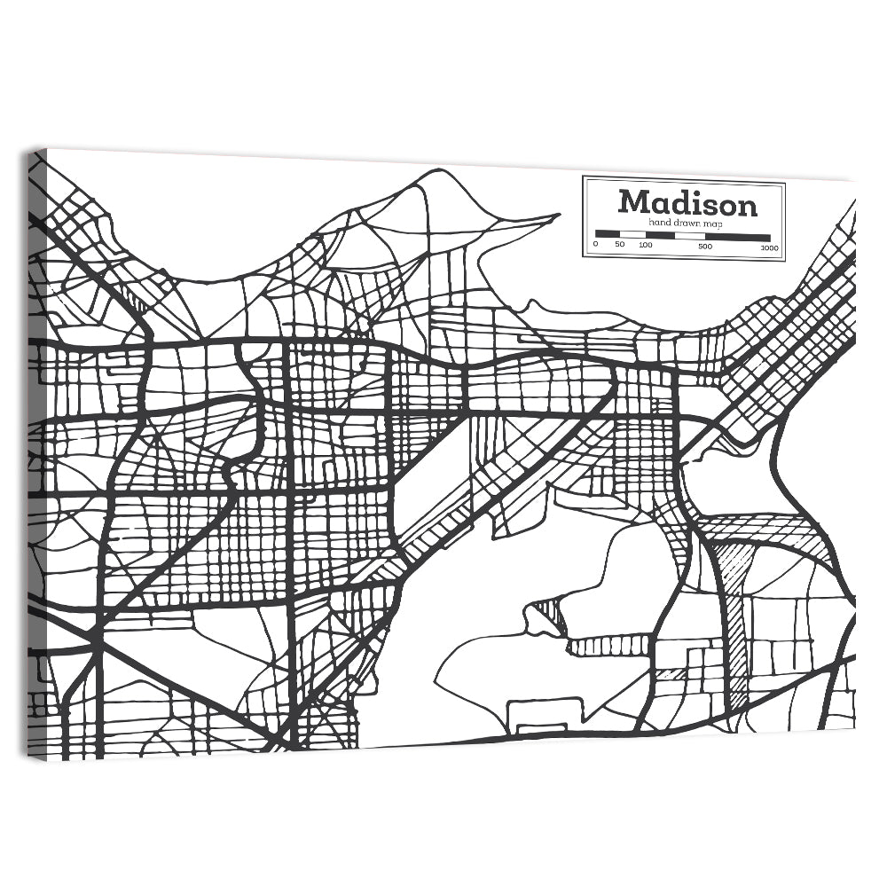 Hand Drawn Madison City Map Wall Art