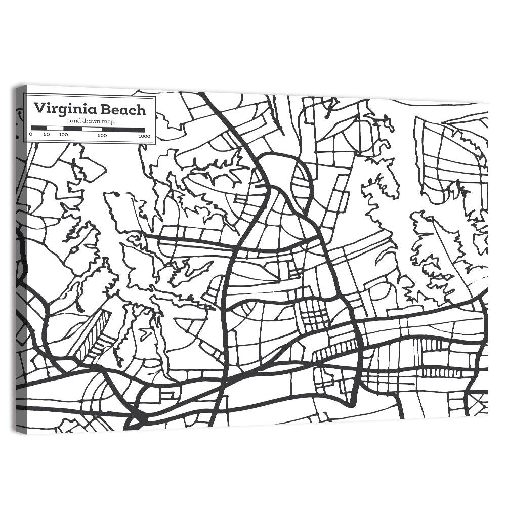 Virginia Beach Hand-drawn City Map Wall Art