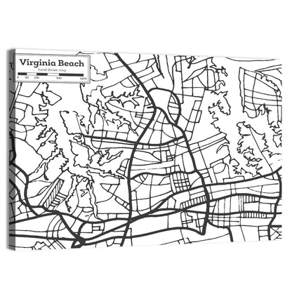 Virginia Beach Hand-drawn City Map Wall Art