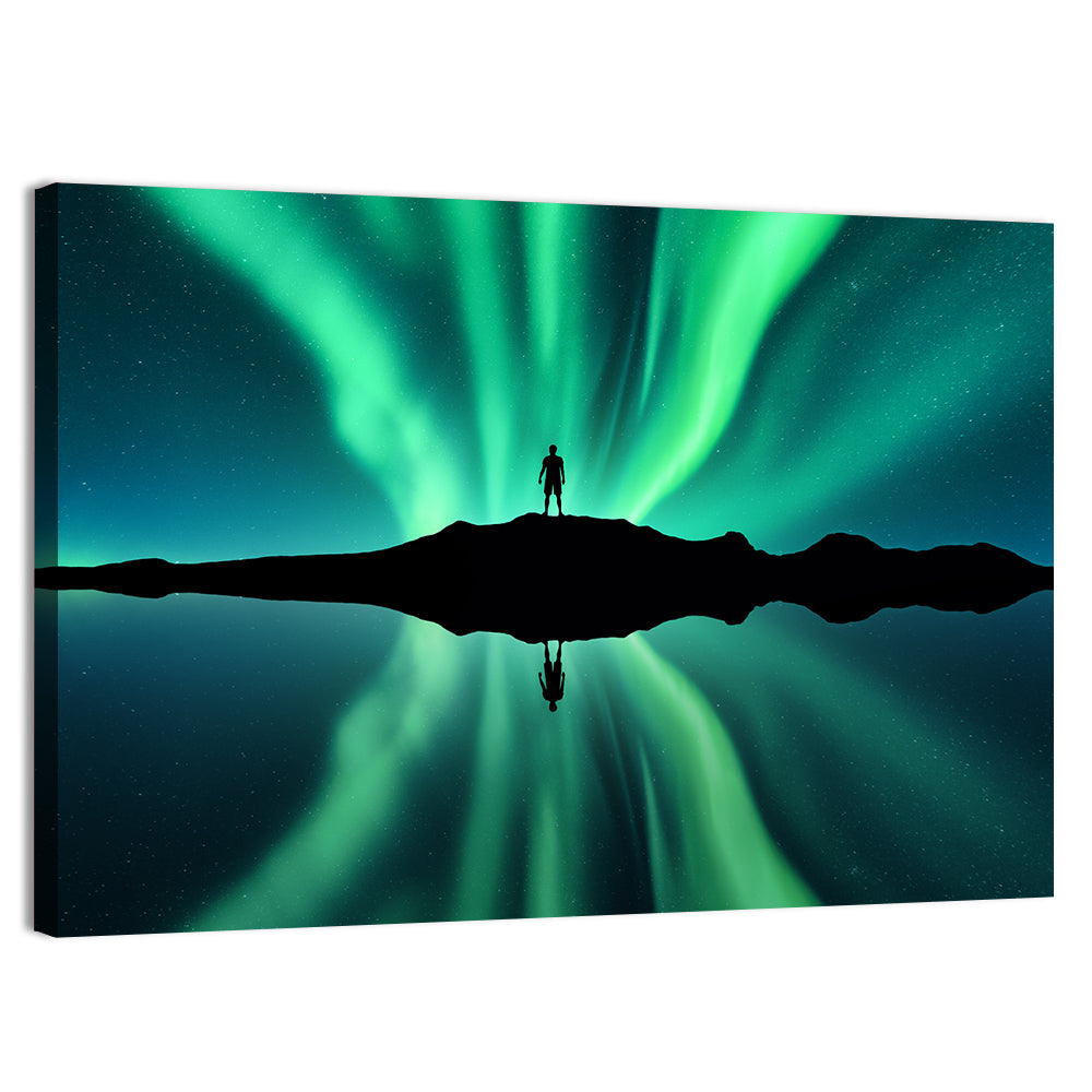 Northern Lights Over Mountain Lake, Norway Wall Art
