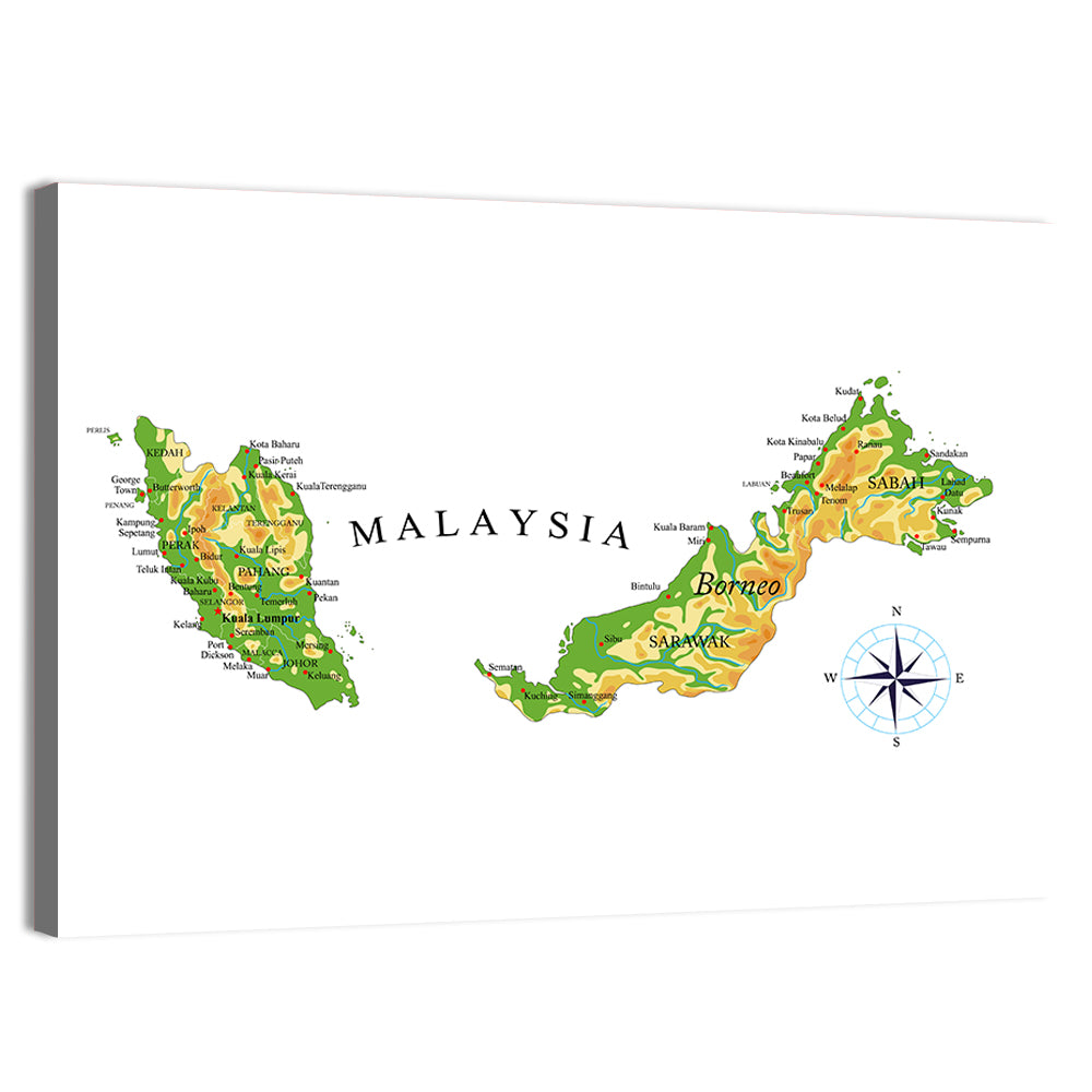 Malaysia Topographic Map Wall Art, canvas print, landscape