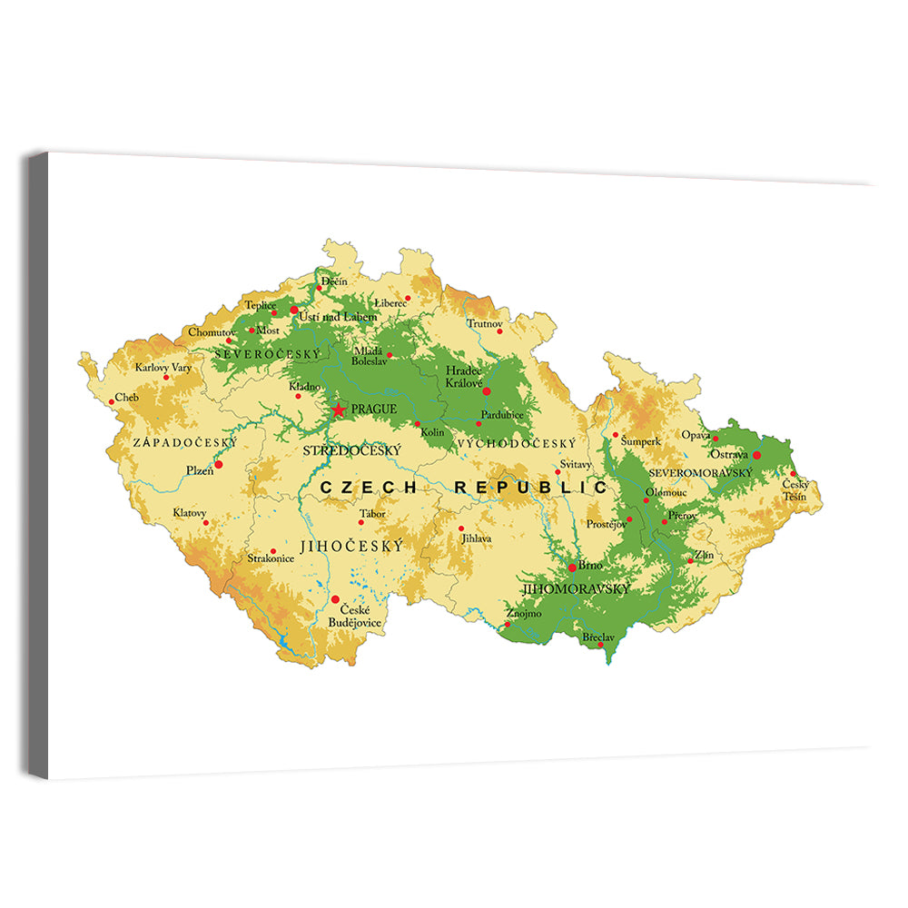 Czech Republic Topographic Relief Map Wall Art, canvas print, landscape