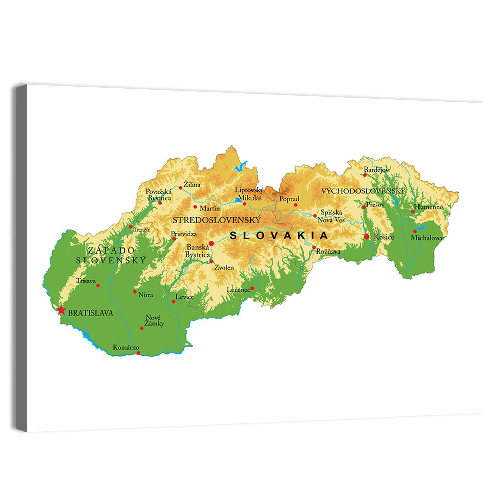 Slovakia Topographic Relief Map Wall Art, canvas print, landscape