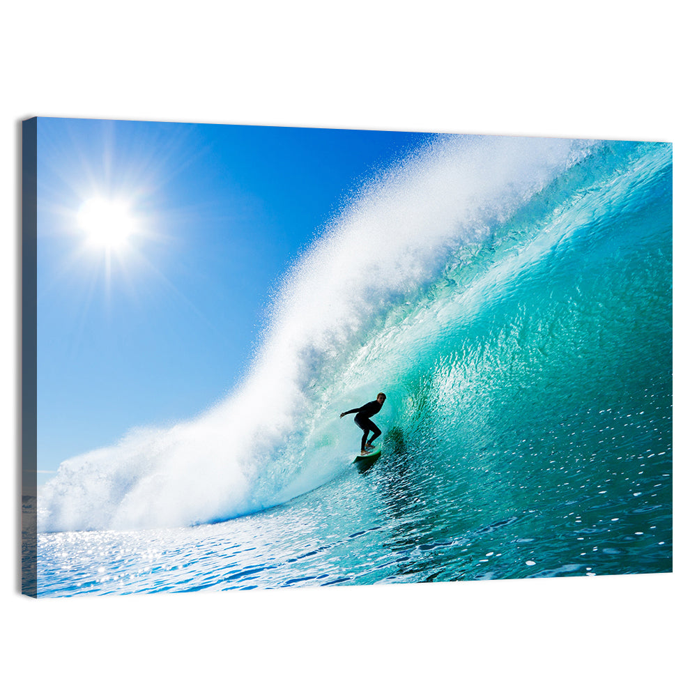 Surfer Inside Blue Barrel Wave Wall Art