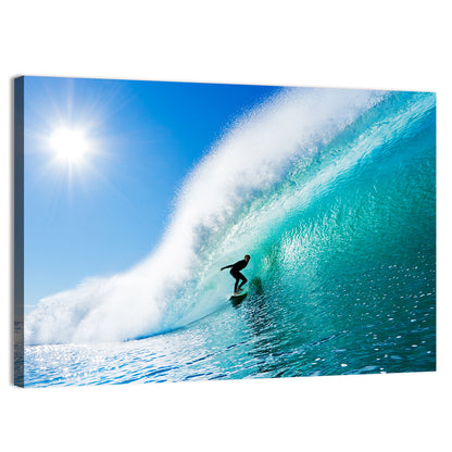 Surfer Inside Blue Barrel Wave Wall Art