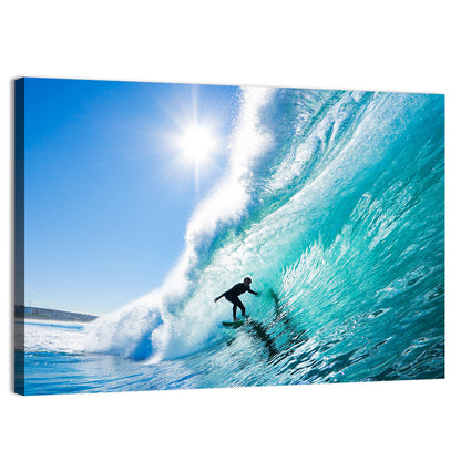 Sunlit Blue Wave with Surfer Wall Art