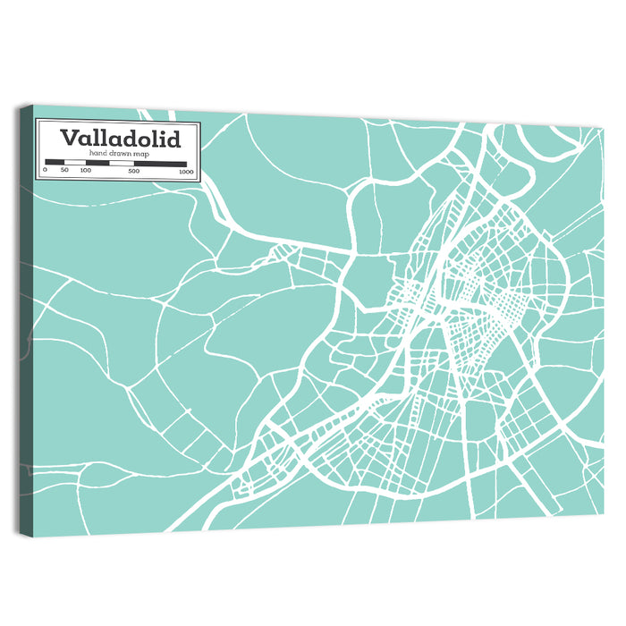 Valladolid Street Grid Map Wall Art as a canvas print