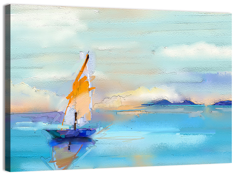 Vibrant Orange Sailboat Seascape Wall Art