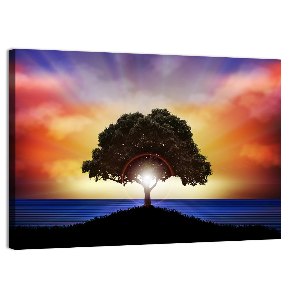 Coastal Sunset Tree Silhouette Wall Art
