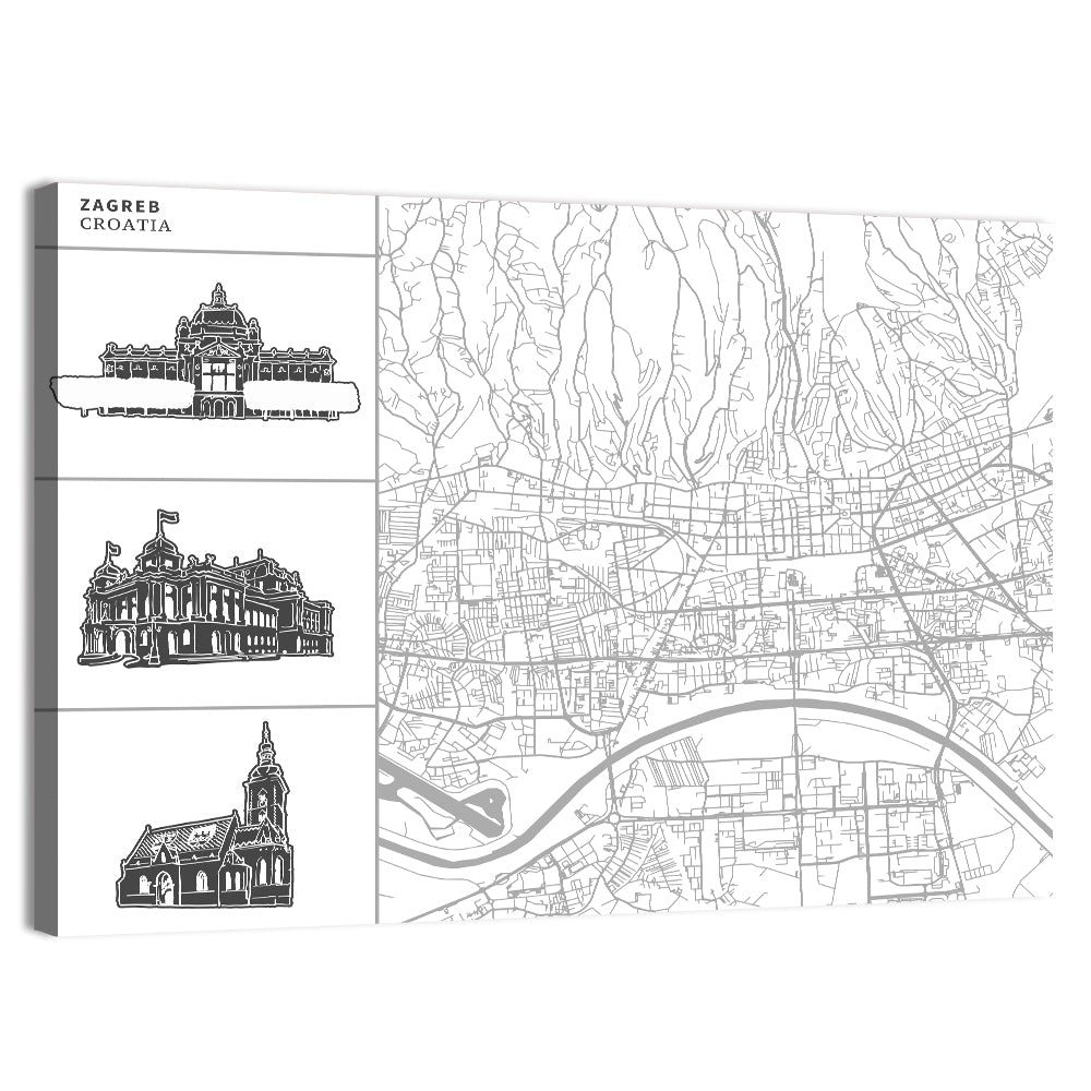 Zagreb Architectural Map Wall Art