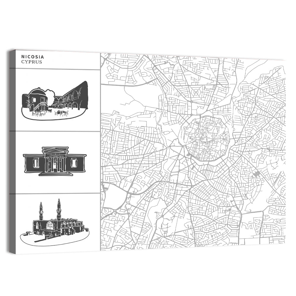 Nicosia Street Network Map Wall Art