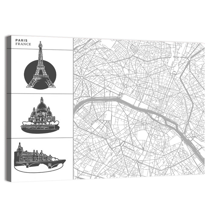 Paris Architectural Map Grid Wall Art as a canvas print
