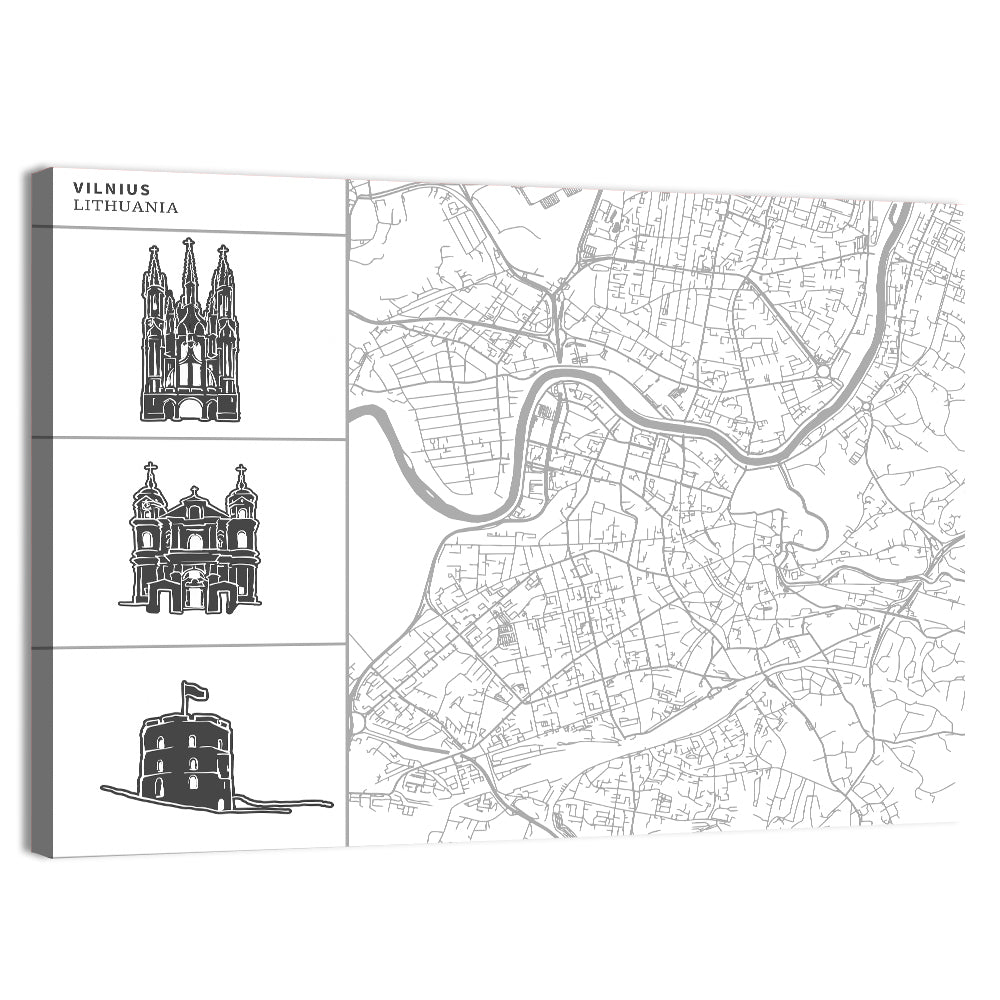 Vilnius City Map Wall Art