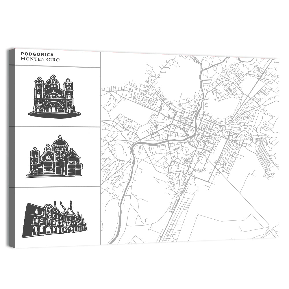 Podgorica Architectural City Map Wall Art