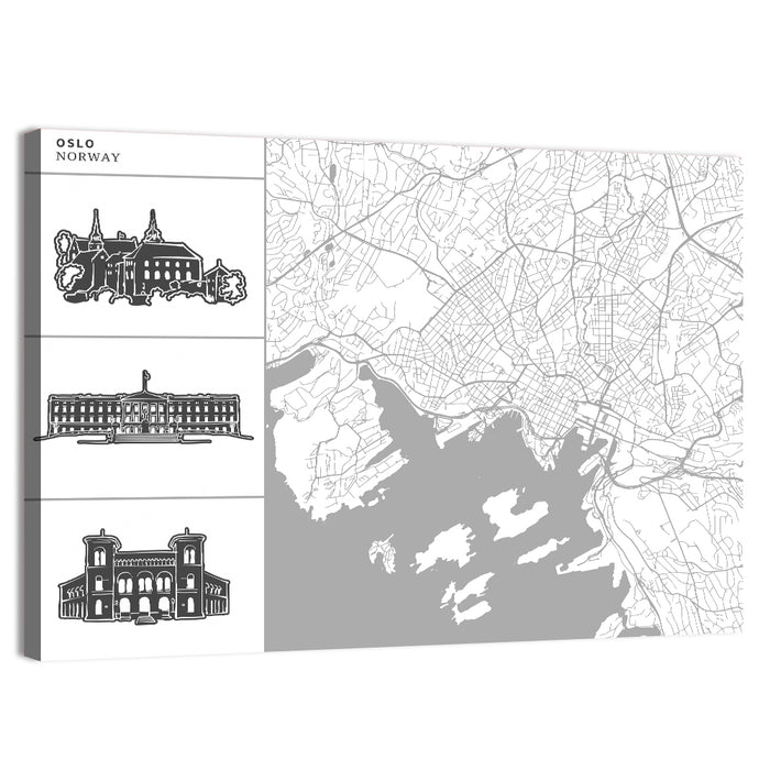 Oslo Map with Harbor Illustrations Wall Art as a canvas print
