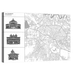 Bucharest City Map with Architectural Sidebar Wall Art