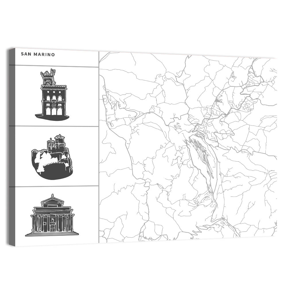 San Marino Map with Three Towers Wall Art, canvas print, landscape
