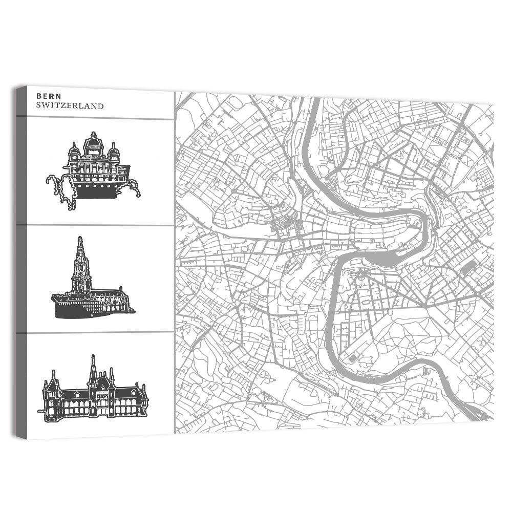 Bern Map and Skyline Wall Art