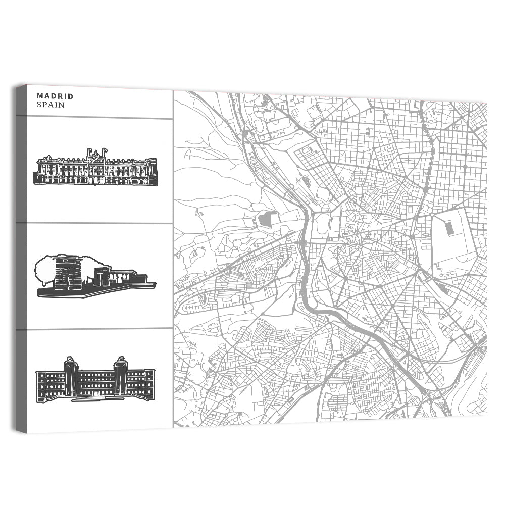Madrid Map with Architectural Sidebar Wall Art