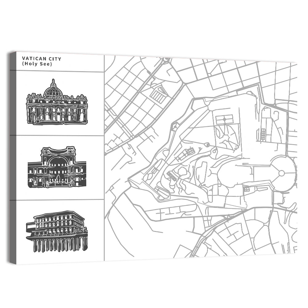 Vatican City Line Map Wall Art