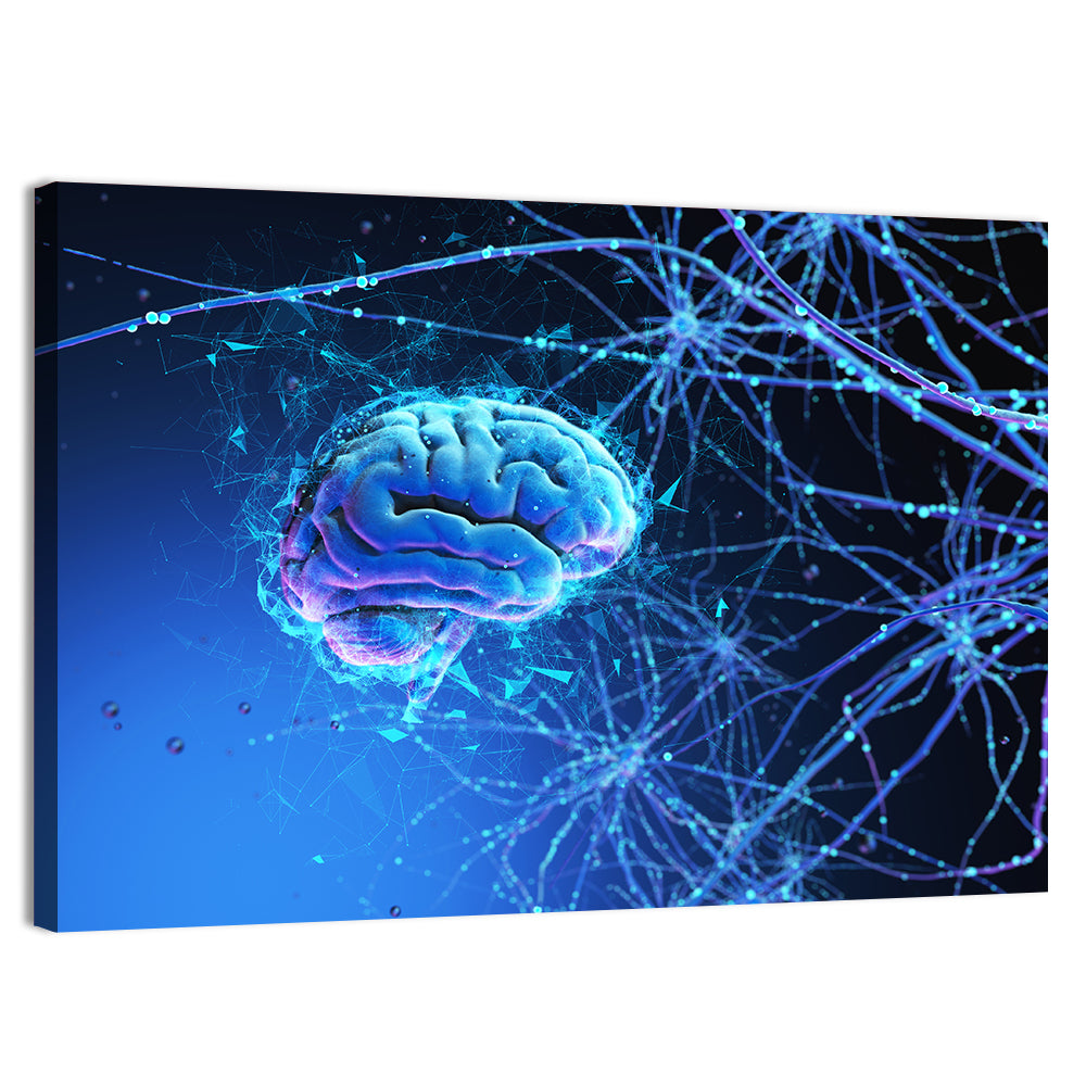 Blue 3d Neural Brain Wall Art