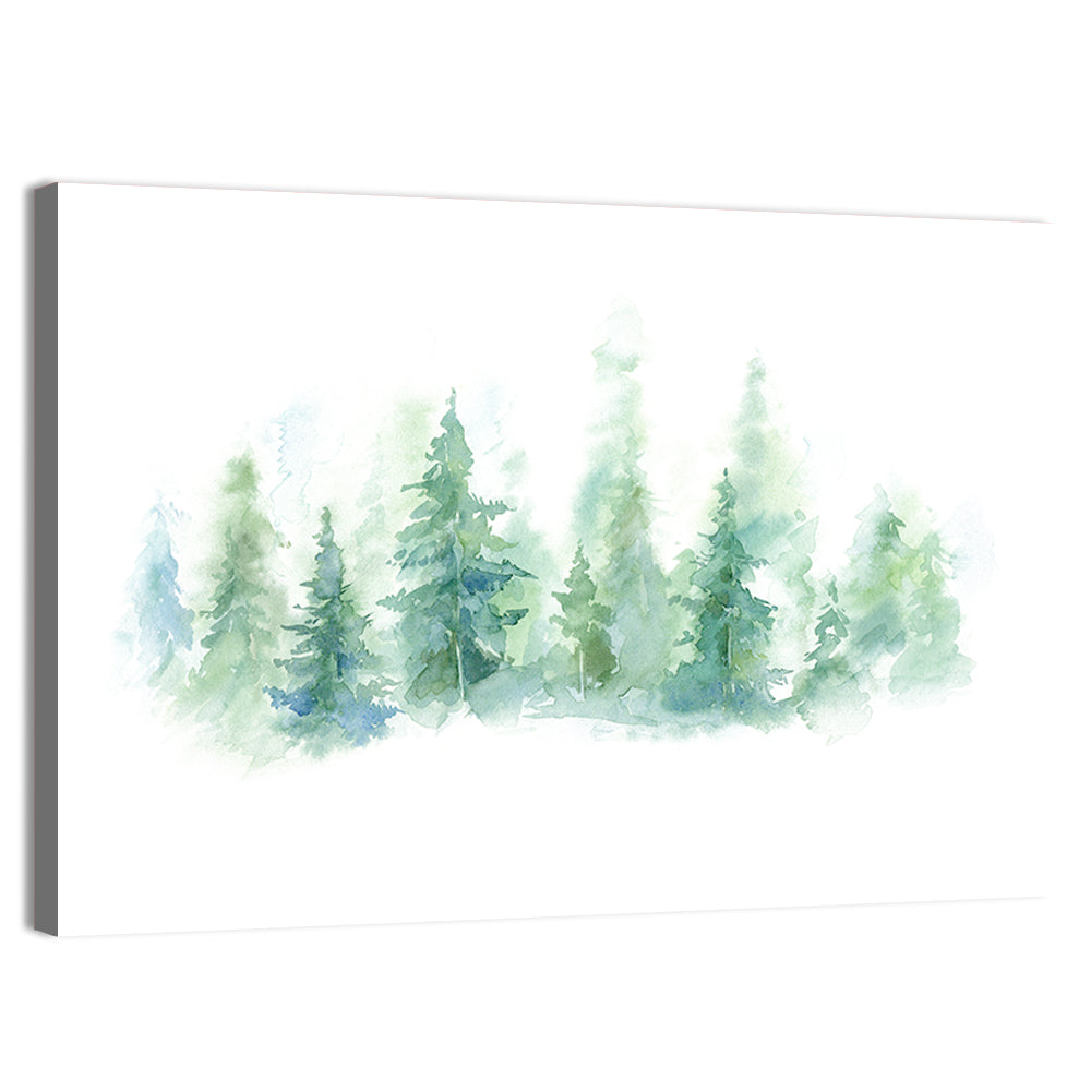 Misty Pine Forest Watercolor Wall Art, canvas print, landscape