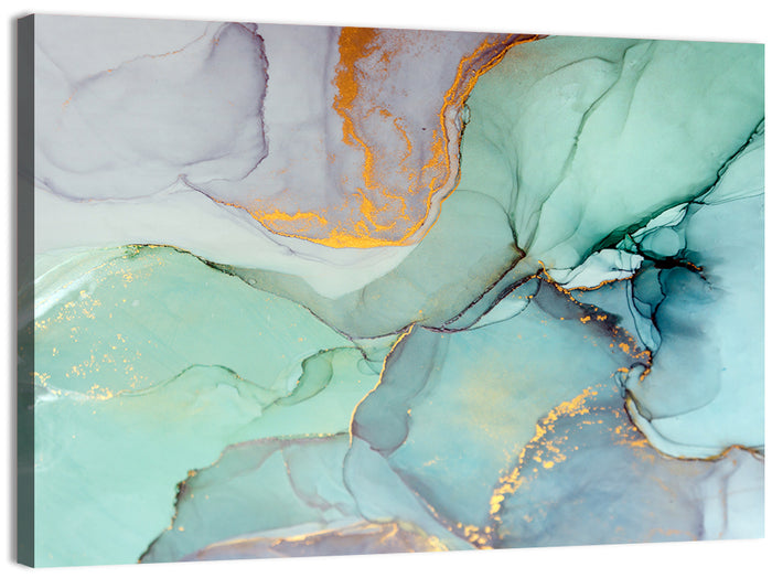 Teal Ink Marbling with Gold Veins Wall Art as a canvas print