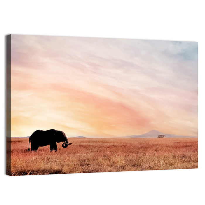 Savannah Elephant at Sunset Wall Art as a canvas print
