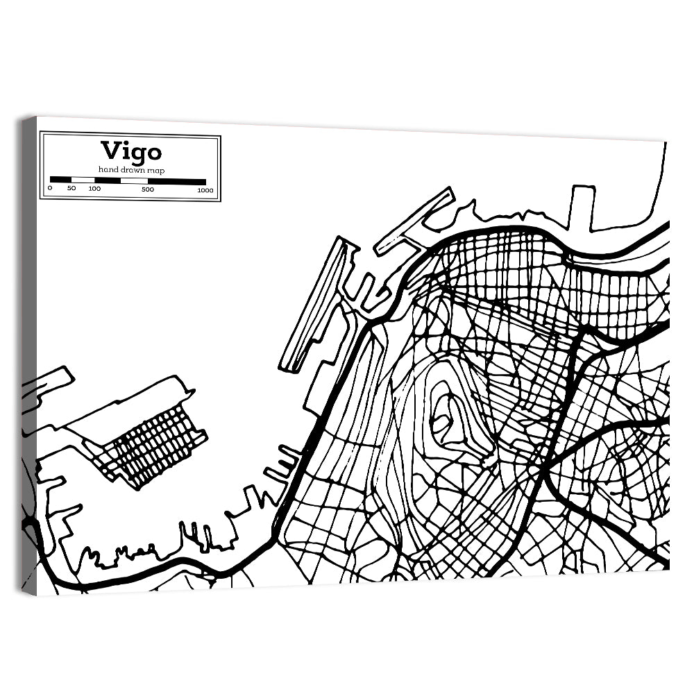 Vigo Aerial Map, Hand-drawn Wall Art, canvas print, landscape
