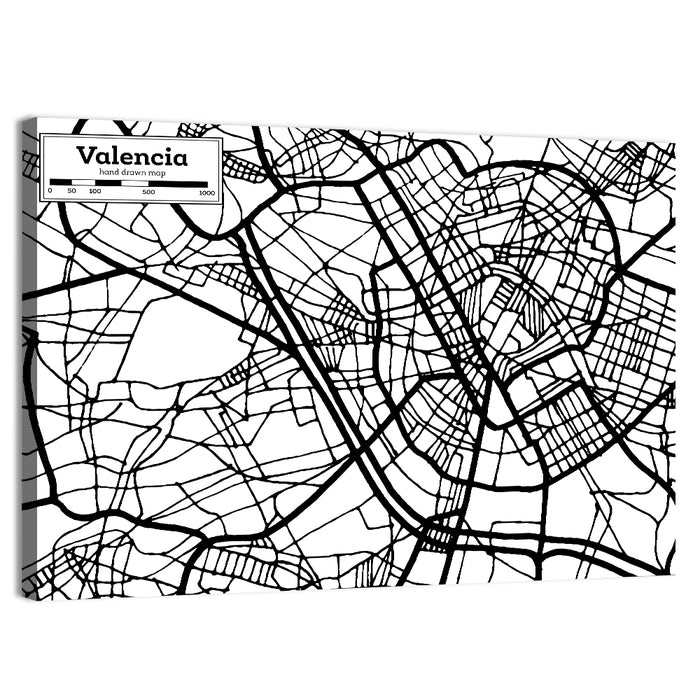 Valencia Street Network Map Wall Art as a canvas print