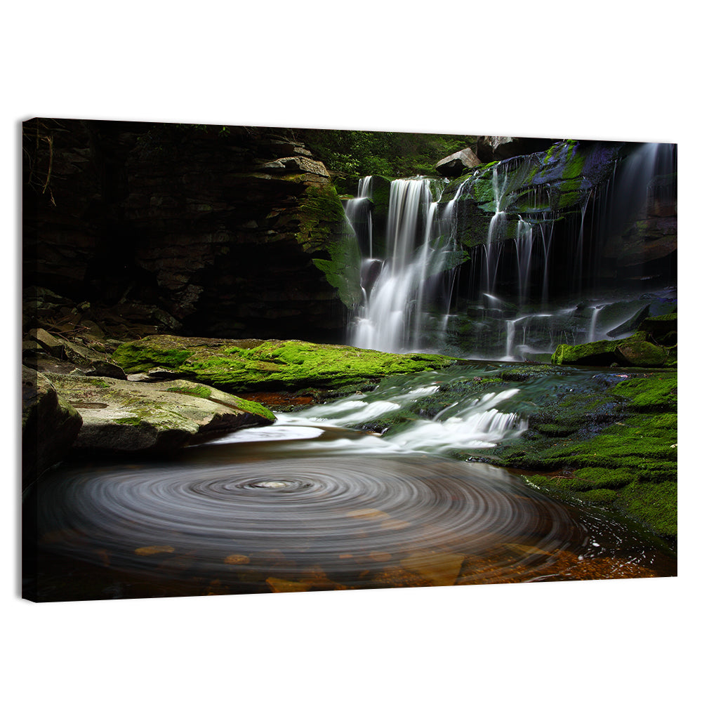 Forest Waterfall with Swirling Pond Wall Art