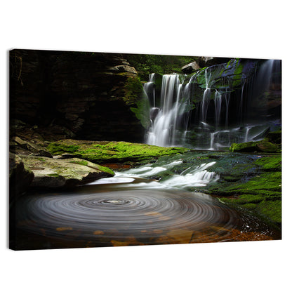 Forest Waterfall with Swirling Pond Wall Art