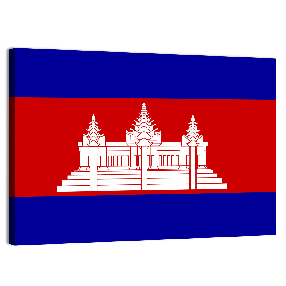 Cambodia Flag with Angkor Wat Emblem Wall Art, canvas print, landscape