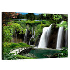 Wooden Bridge and Forest Waterfall Wall Art