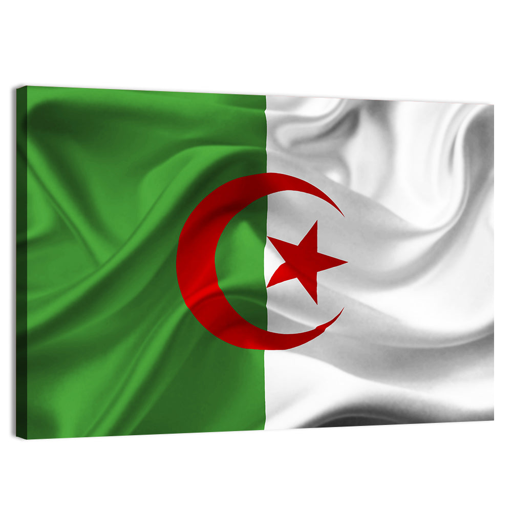 Waving Algerian Flag with Crescent and Star Wall Art