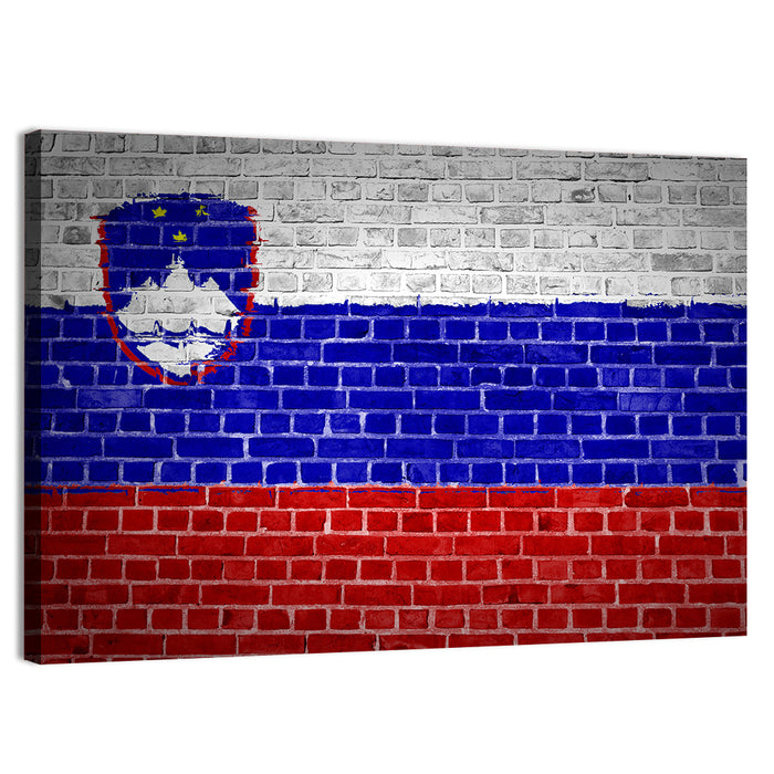 Slovenia Flag on Weathered Brick Wall Art as a canvas print