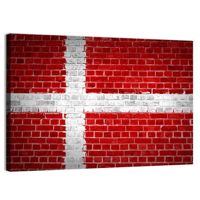 Denmark Flag on Weathered Brick Wall Art as a canvas print