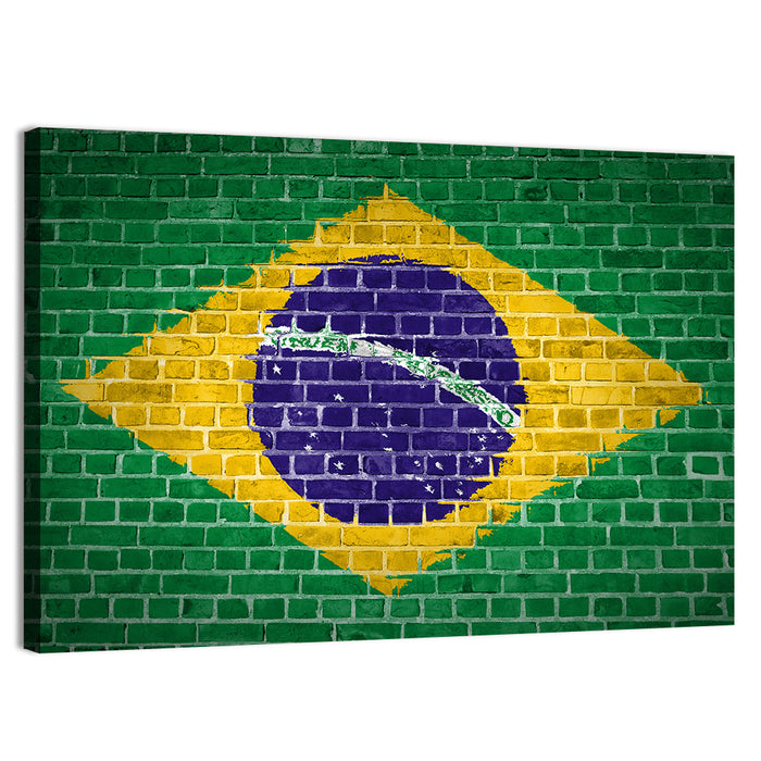 Brazilian Flag Brick Mural Wall Art as a canvas print