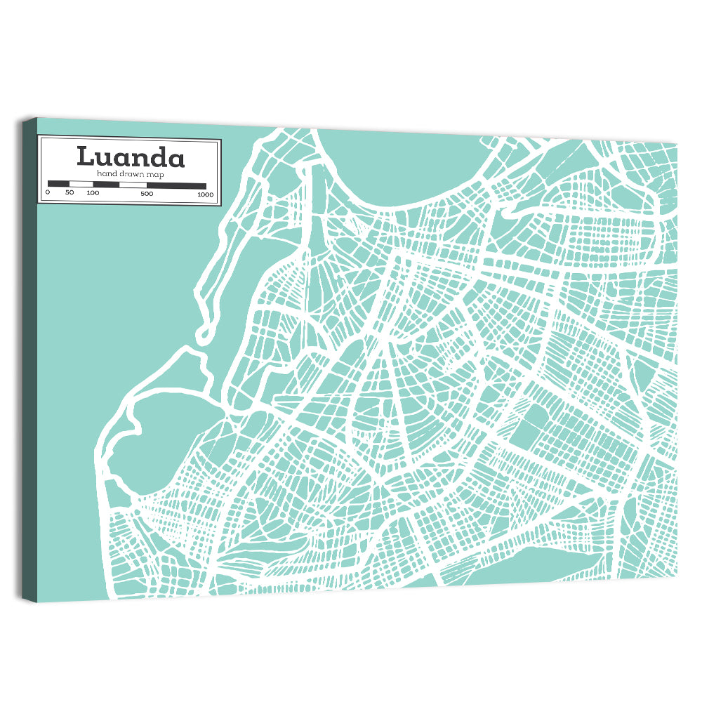 Luanda Hand-drawn City Map Wall Art, canvas print, landscape